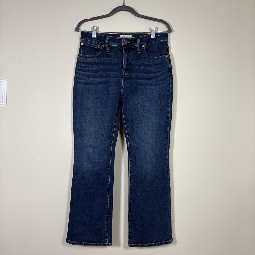 Madewell Kick-Out Cropped Flare Jeans Dark Indigo Blue 29 Casual Minimalist Boho